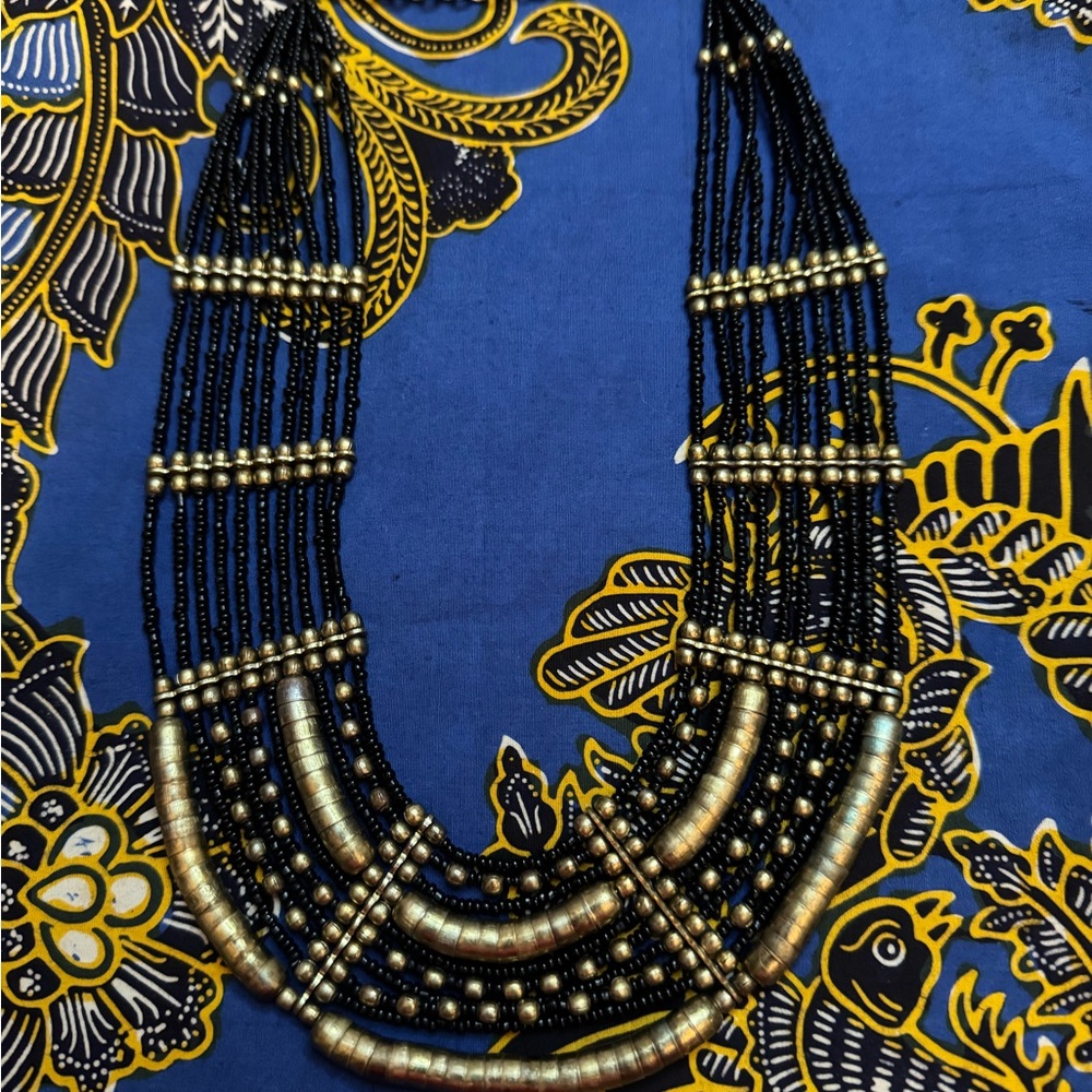 Black and Gold Multi-Strand Beaded Necklace